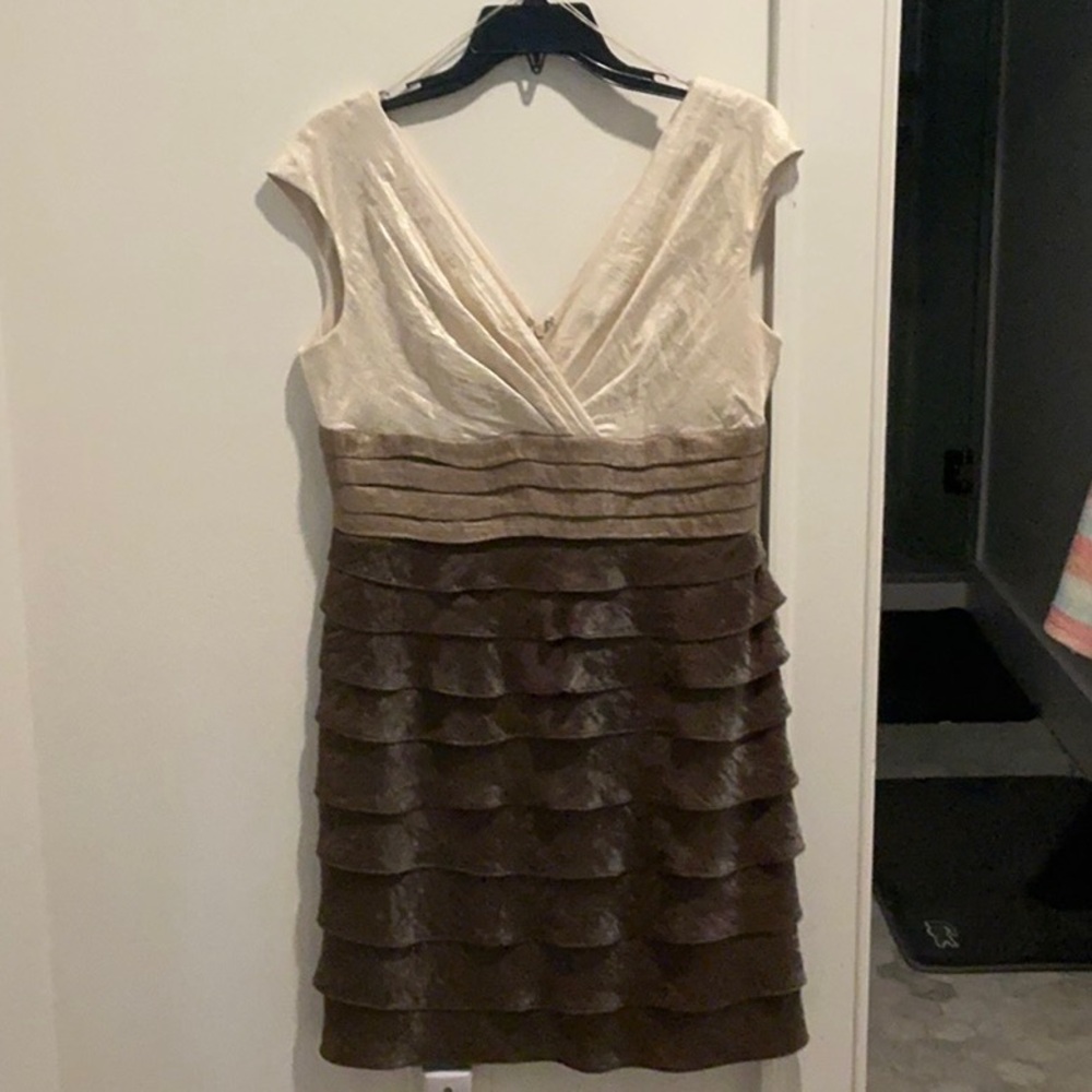 Shimmery Cream and Brown Layered Dress
